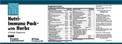 Label of Nutri-Immuno Pack With Herbs