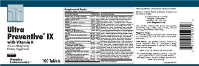 Label of Ultra Preventive IX With Vitamin K