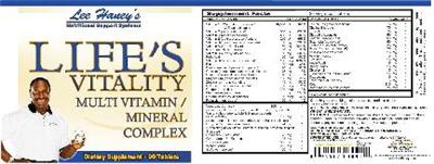 Label of Life's Vitality Multi Vitamin/Mineral Complex