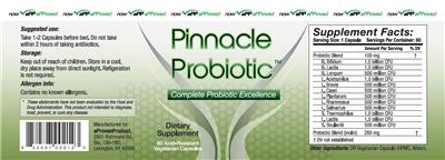 Label of Pinnacle Probiotic