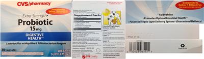 Label of Extra Strength Probiotic 15 mg