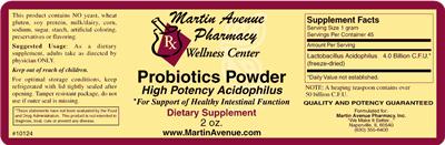Label of Probiotics Powder High Potency Acidophilus