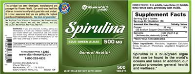 Label of Spirulina 500 mg