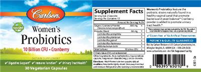 Label of Women's Probiotics 10 Billion CFU Cranberry