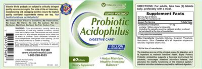 Label of Super Potency Probiotic Acidophilus