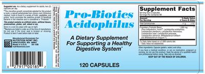 Label of Pro-Biotics Acidophilus