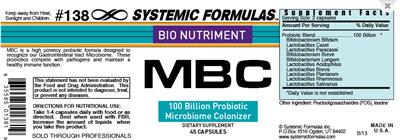 Label of MBC 100 Billion Probiotic Microbiome Colonizer