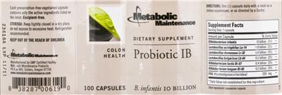 Label of Probiotic IB