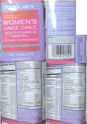 Label of Women's Once Daily Multivitamin & Mineral