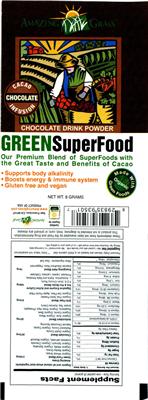 Label of Green SuperFood Chocolate