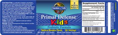 Label of Kids Probiotic Formula Natural Banana Flavor