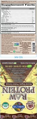 Label of Raw Protein Beyond Organic Protein Formula Chocolate Cacao