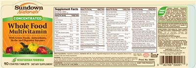 Label of Concentrated Whole Food Multivitamin