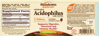 Label of Chewable Acidophilus With Lactis Natural Strawberry Flavor