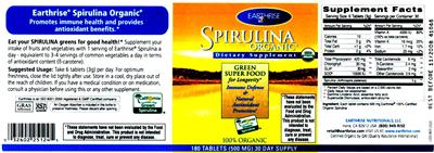 Label of Spirulina Organic Tablets