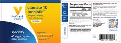 Label of Ultimate 10 Probiotic 50 Billion