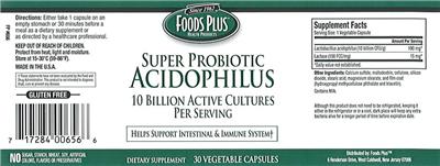 Label of Super Probiotic Acidophilus