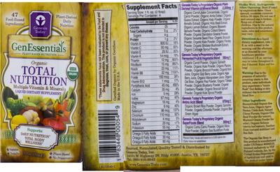 Label of Organic Total Nutrition