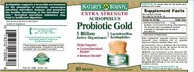 Label of Extra Strength Acidophilus Probiotic Gold