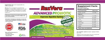 Label of RezVera Advanced Probiotic
