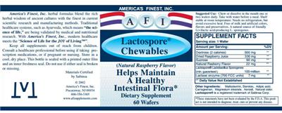 Label of Lactospore Chewables (Natural Raspberry Flavor)