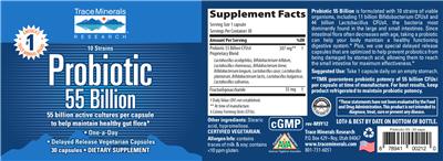 Label of Probiotic 55 Billion
