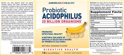 Label of Probiotic Acidophilus Natural Banana Flavor