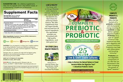 Label of Complete Prebiotic & Probiotic