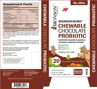 Label of Bronson Bears Chewable Chocolate Probiotic