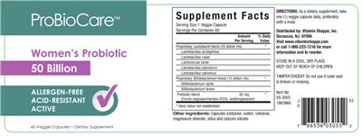 Label of Women's Probiotic 50 Billion