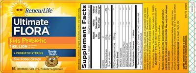 Label of Ultimate Flora Kids Probiotic 1 Billion Sun-Kissed Orange