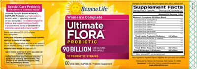 Label of Ultimate Flora Women's Complete Probiotic 90 Billion
