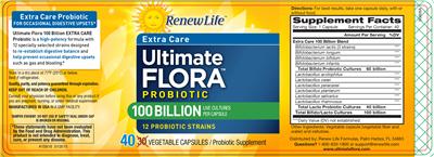 Label of Ultimate Flora Extra Care Probiotic 100 Billion