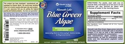 Label of Klamath Lake Blue Green Algae