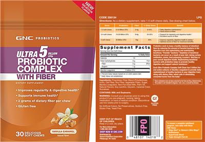 Label of Ultra Probiotic Complex With Fiber Vanilla Caramel 5 Billion CFUs