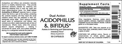 Label of Dual Action Acidophilus & Bifidus