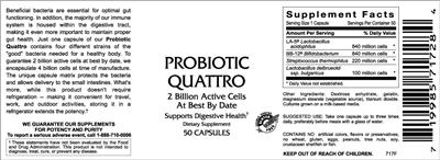 Label of Probiotic Quattro