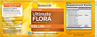 Label of Ultimate Flora 15 Billion Everyday Probiotic