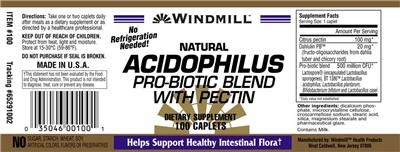 Label of Natural Acidophilus Pro-Biotic Blend with Pectin
