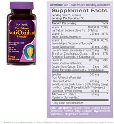 Label of The Ultimate AntiOxidant Formula