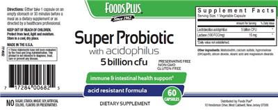 Label of Super Probiotic With Acidophilus