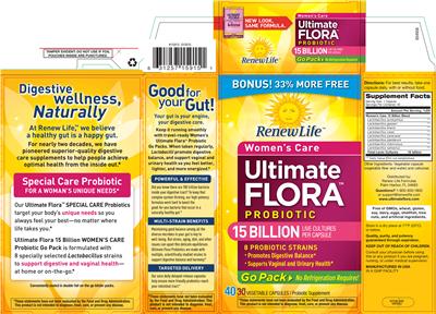 Label of Women's Care Ultimate Flora Probiotic 15 Billion Go Pack