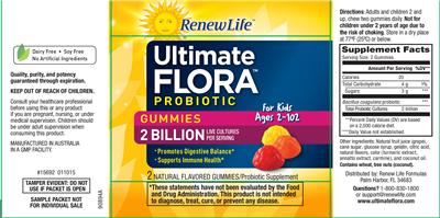 Label of Ultimate Flora Probiotic Gummies 2 Billion