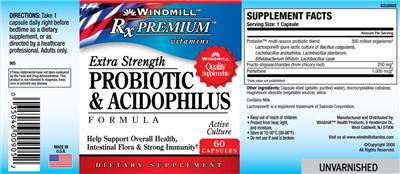 Label of Extra Strength Probiotic & Acidophilus Formula