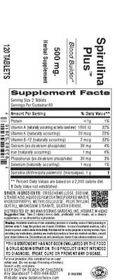 Label of Spirulina Plus 500 mg