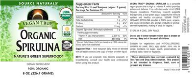 Label of Vegan True Organic Spirulina