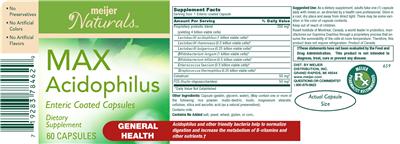 Label of MAX Acidophilus
