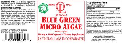 Label of All Natural Blue Green Micro Algae